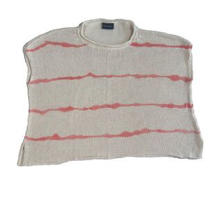 Wooden Ships Painted Stripe Sleeveless Cotton Sweater Oversized Cream Coral XS